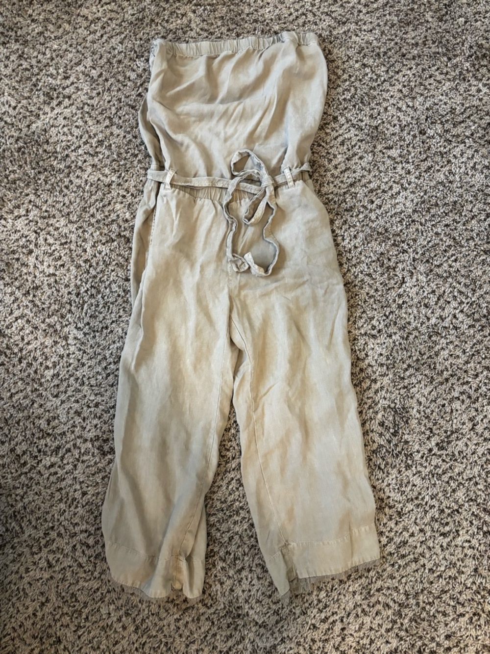 cloth & stone Beige Strapless Linen-Blend Tie-Waist Jumpsuit